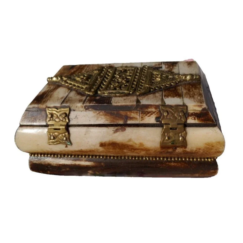 Trinket Jewelry Box Camel Bone & Brass Handcrafted 5.75